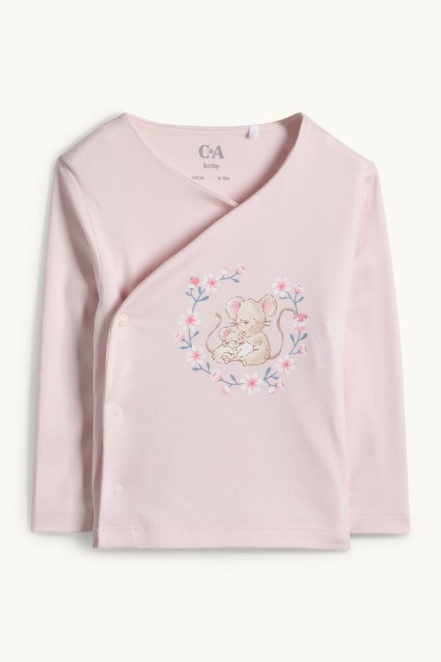 Baby Mädchen - Mäuschen und Blümchen - Erstlingsoutfit - 2 teilig - weiss / rosa