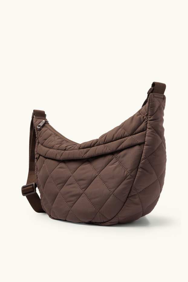 Dames - Schoudertas met stiksels - donkerbruin