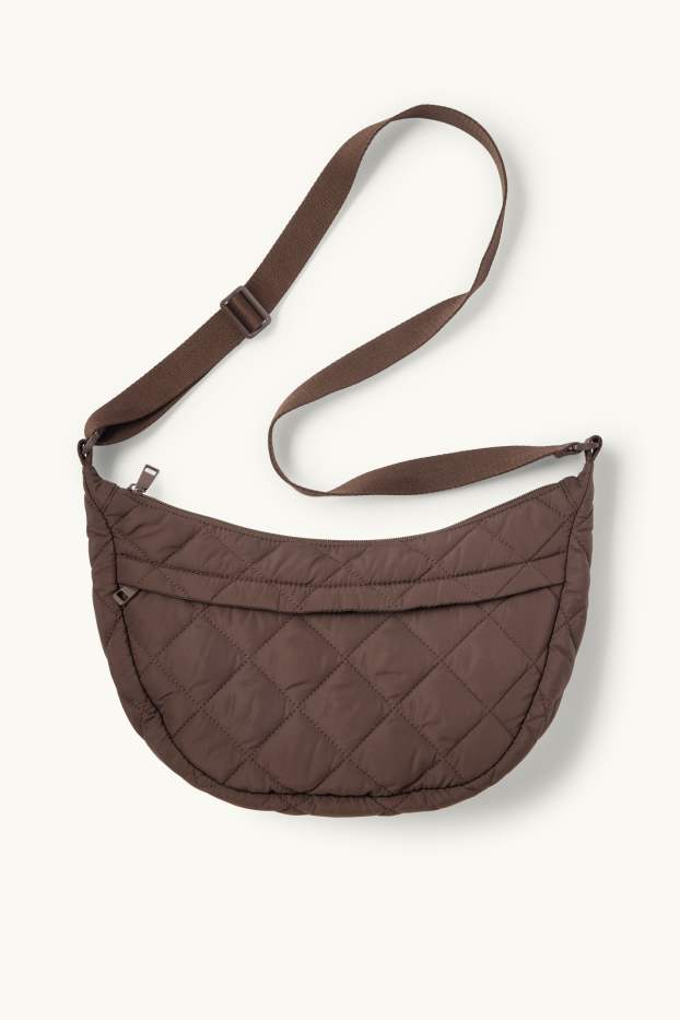 Dames - Schoudertas met stiksels - donkerbruin