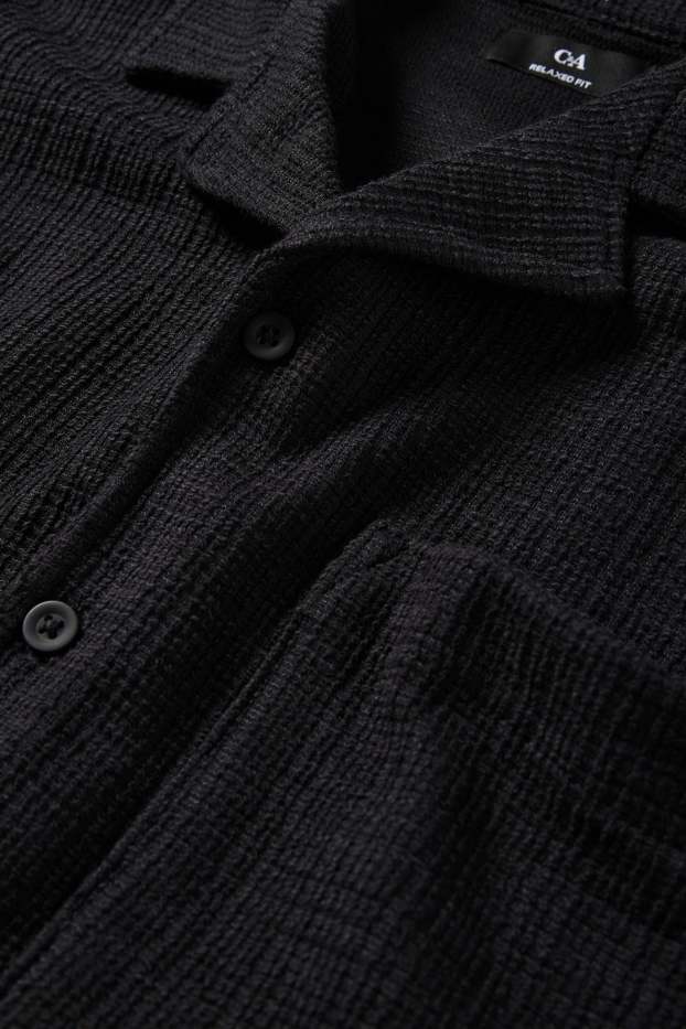 Hommes - Chemise - relaxed fit - col à revers - texturé - noir