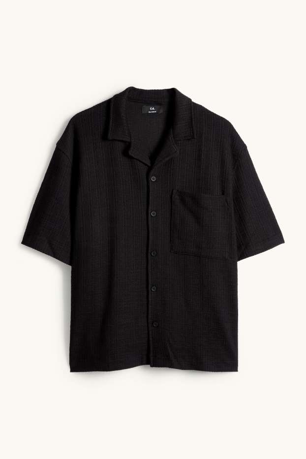 Hommes - Chemise - relaxed fit - col à revers - texturé - noir