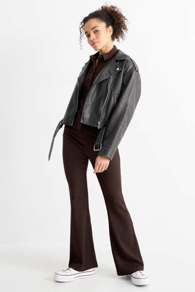 Damen - Flared Leggings - strukturiert - dunkelbraun