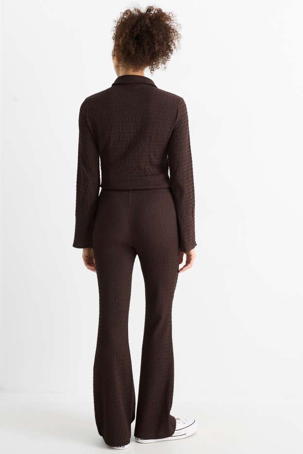 Damen - Flared Leggings - strukturiert - dunkelbraun