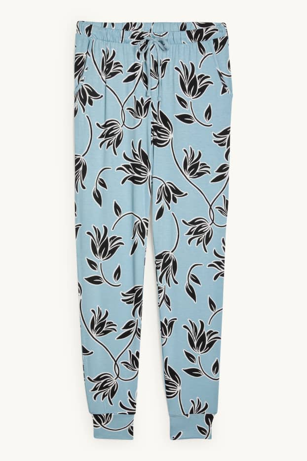 Donna - Pantaloni pigiama di viscosa - a fiori - blu
