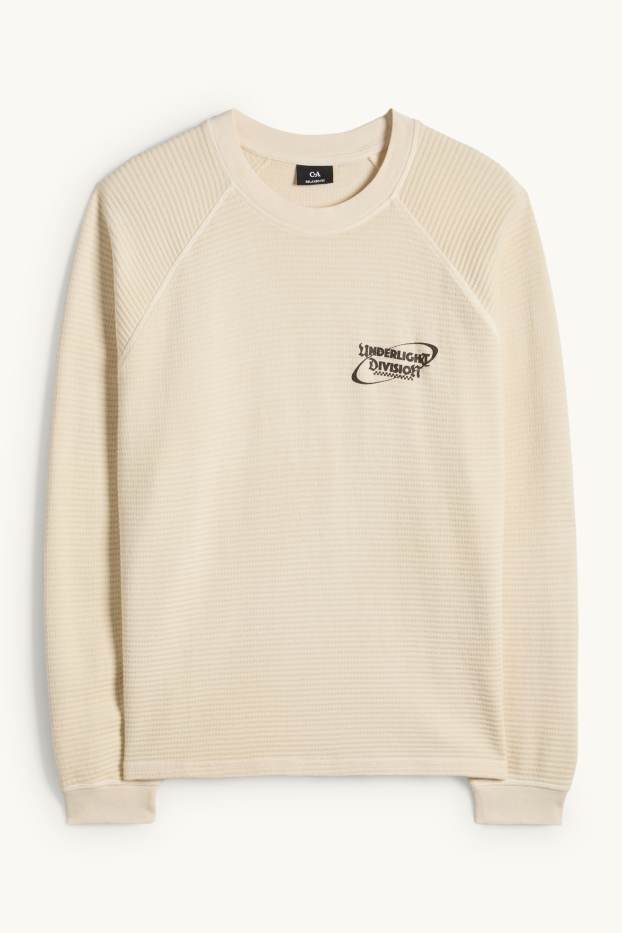 Pánské - Tričko s dlouhým rukávem - relaxed fit - strukturované - krémově bílá