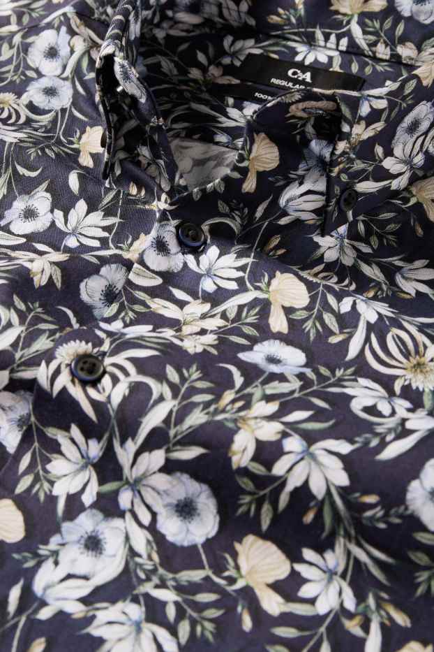 Hommes - Chemise de bureau - regular fit - col button-down - à motif - bleu foncé