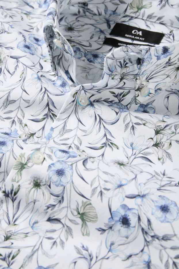 Hommes - Chemise de bureau - regular fit - col button-down - à motif - bleu foncé / blanc