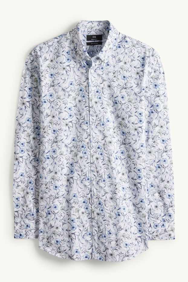 Hommes - Chemise de bureau - regular fit - col button-down - à motif - bleu foncé / blanc