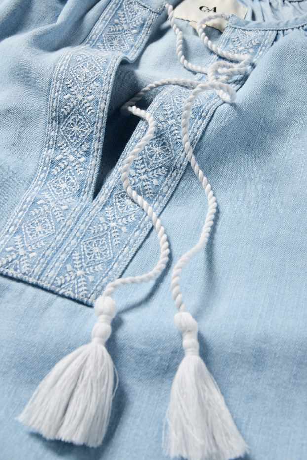 Femmes - Robe tunique - aspect jean - bleu clair