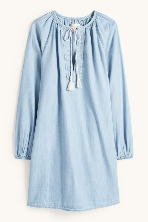 Femmes - Robe tunique - aspect jean - bleu clair