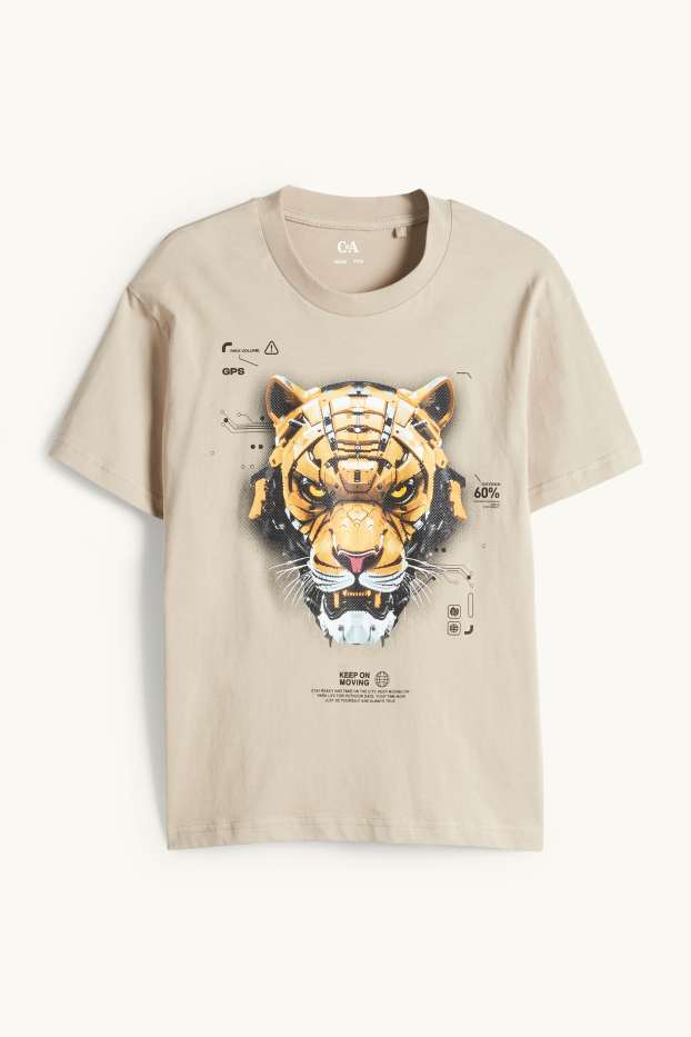 Children Boys - Tiger - short sleeve T-shirt - beige