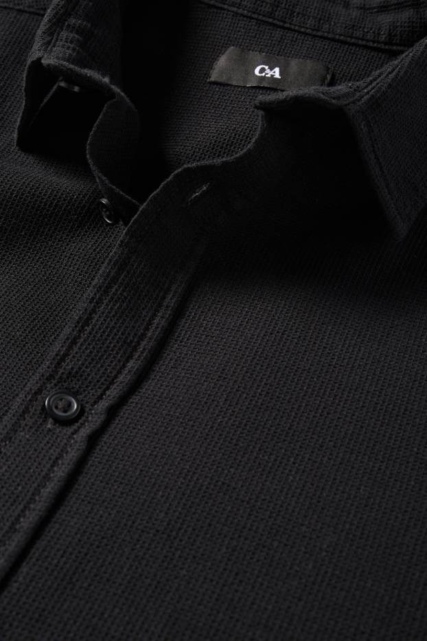 Hommes - Chemise - regular fit - col Kent - finition texturée - noir