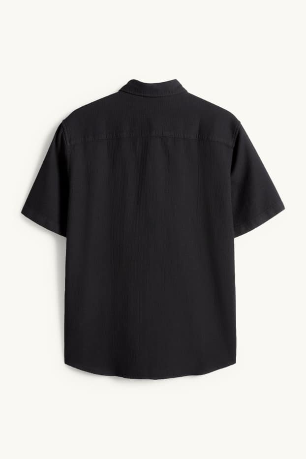 Hommes - Chemise - regular fit - col Kent - finition texturée - noir