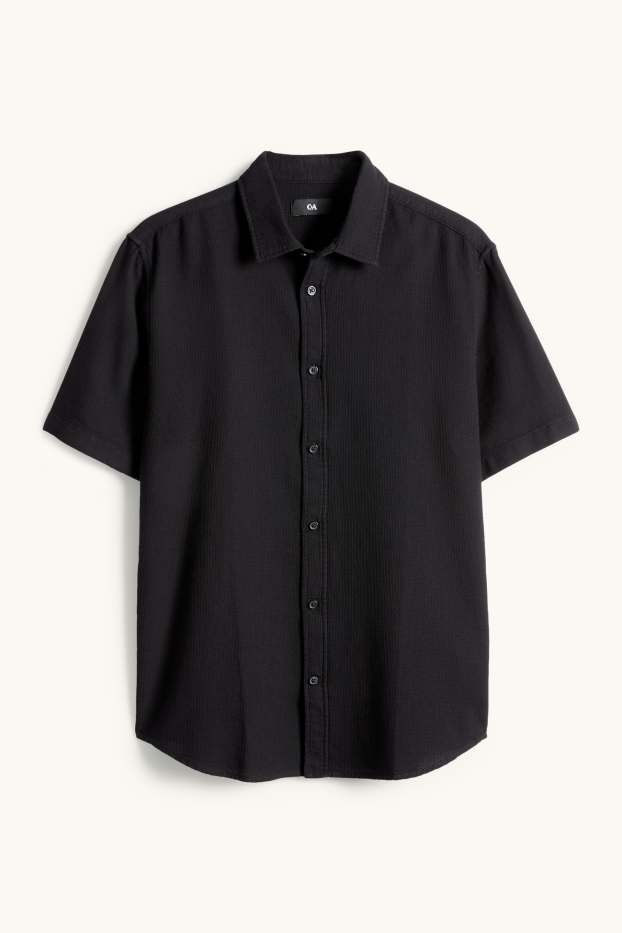 Hommes - Chemise - regular fit - col Kent - finition texturée - noir