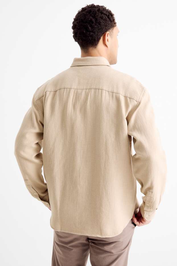Heren - Overhemd - loose fit - Kent - met structuur - beige