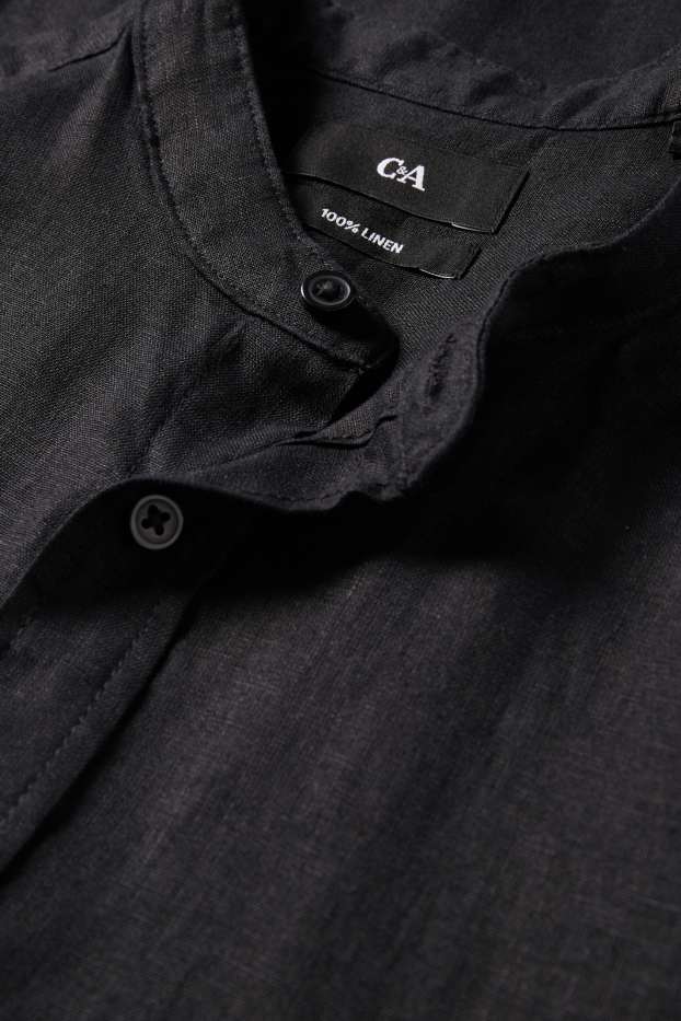 Unisex - Camisa de lli - regular fit - coll mao - negre