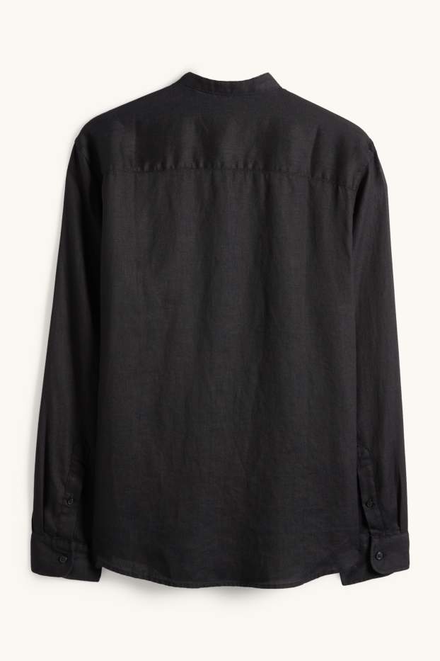 Unisex - Camisa de lli - regular fit - coll mao - negre