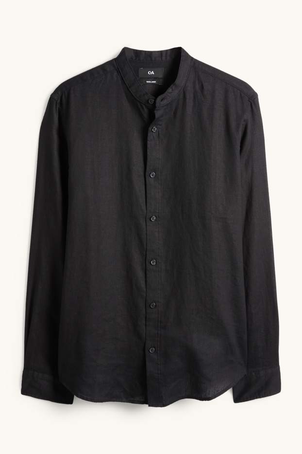 Unisex - Camisa de lli - regular fit - coll mao - negre