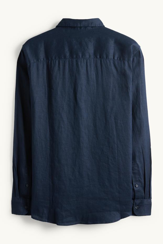 Men - Linen shirt - regular fit - kent collar - dark blue