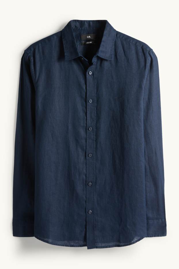 Men - Linen shirt - regular fit - kent collar - dark blue