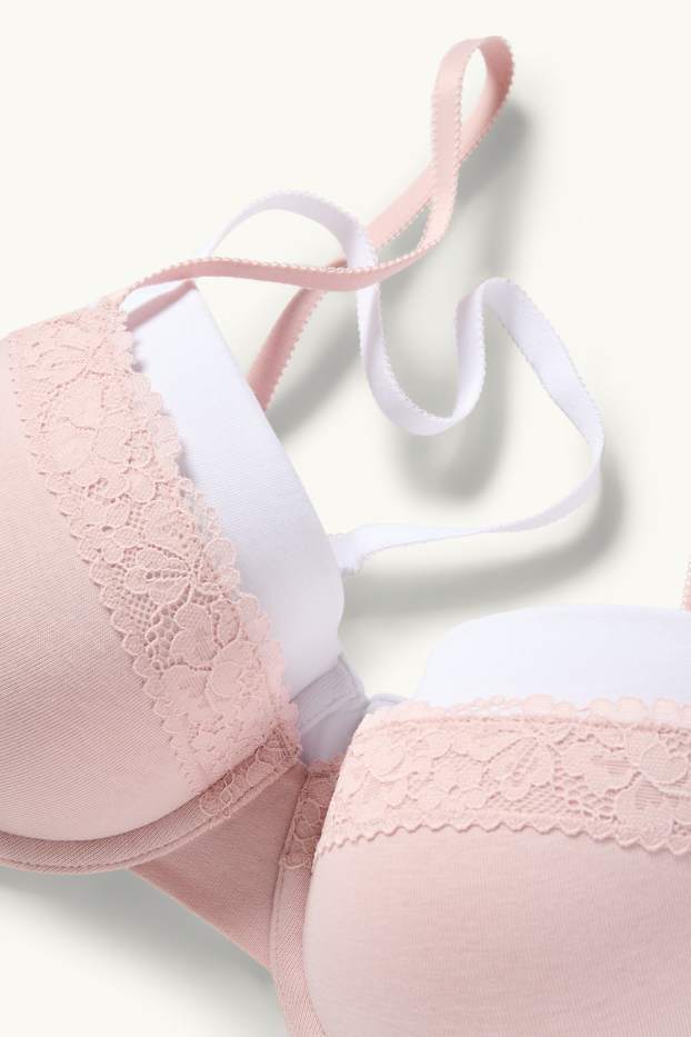 Dames - Set van 2 - BH met beugels - DEMI - voorgevormd - roze