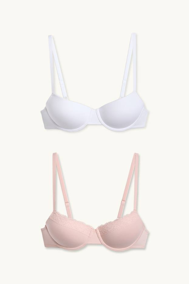 Dames - Set van 2 - BH met beugels - DEMI - voorgevormd - roze