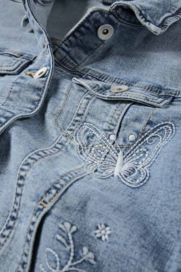 Enfants filles - Fleurs et papillon - veste en jean - bleu