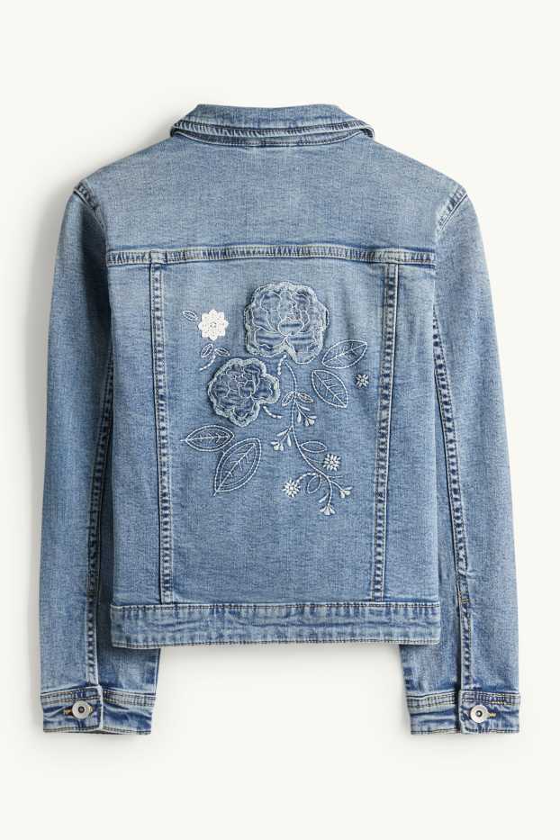 Enfants filles - Fleurs et papillon - veste en jean - bleu