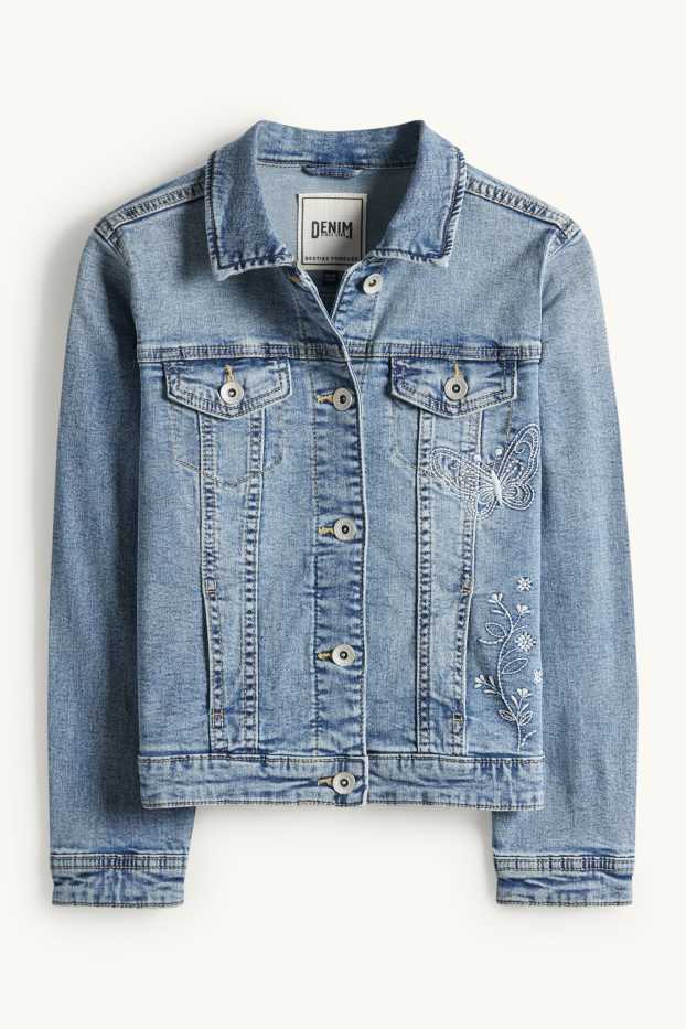 Enfants filles - Fleurs et papillon - veste en jean - bleu