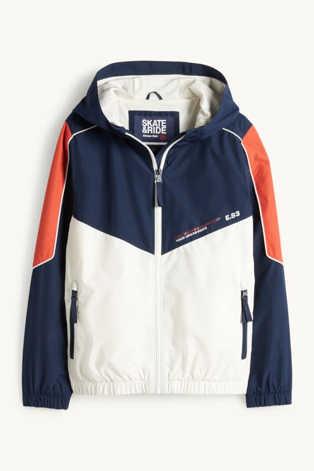 Kinder Jungen - Jacke mit Kapuze - wasserabweisend - dunkelblau / cremeweiß