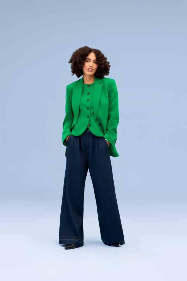 Femmes - Blazer long - relaxed fit - vert