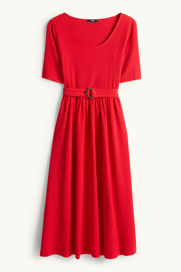 Femei - Rochie fit & flare cu curea - structurată - roșu