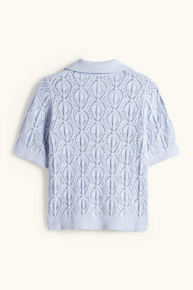 Women - Knitted jumper - short sleeve - light blue