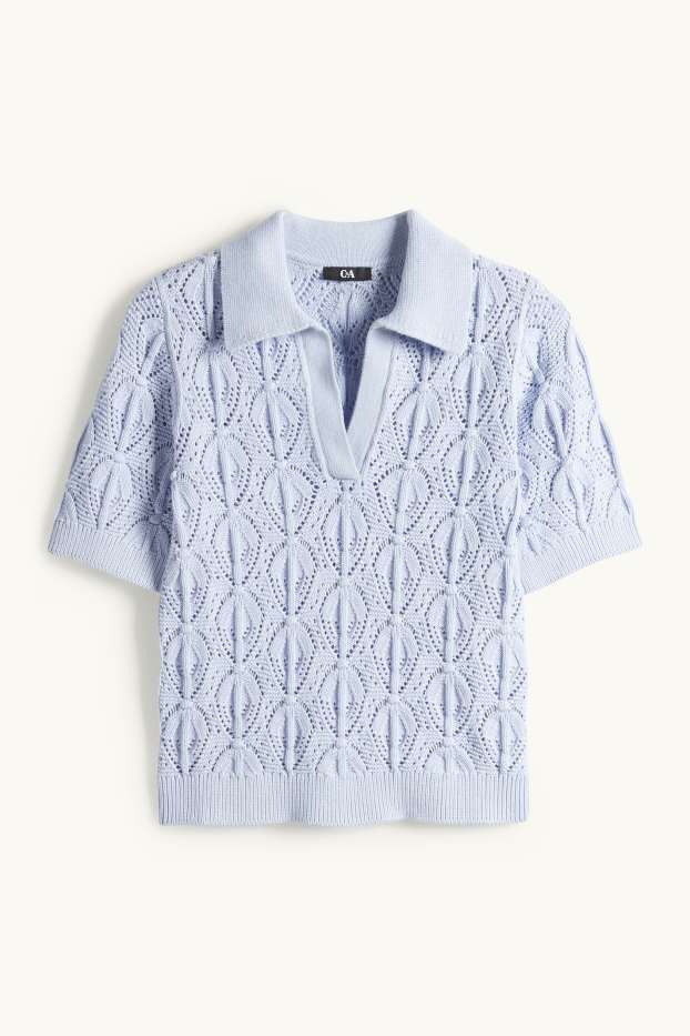 Women - Knitted jumper - short sleeve - light blue