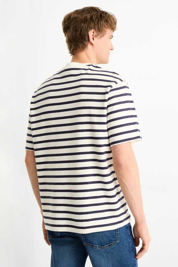 Heren - T-shirt - relaxed fit - gestreept - met structuur - crème wit