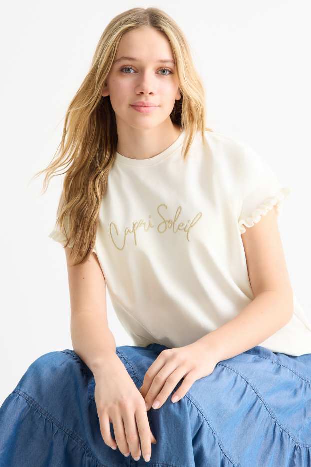 Enfants filles - T-shirt - effet brillant - crème