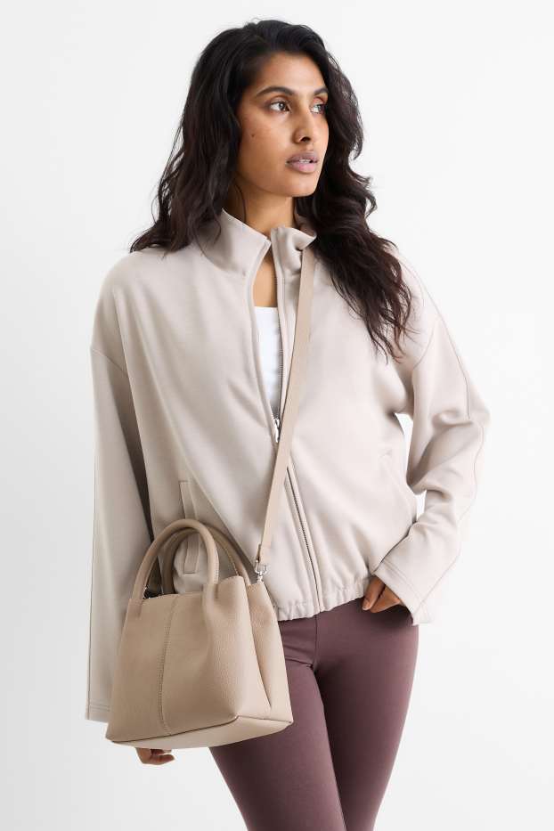 Damen - Kleiner Shopper mit abnehmbarem Taschengurt - Lederimitat - beige