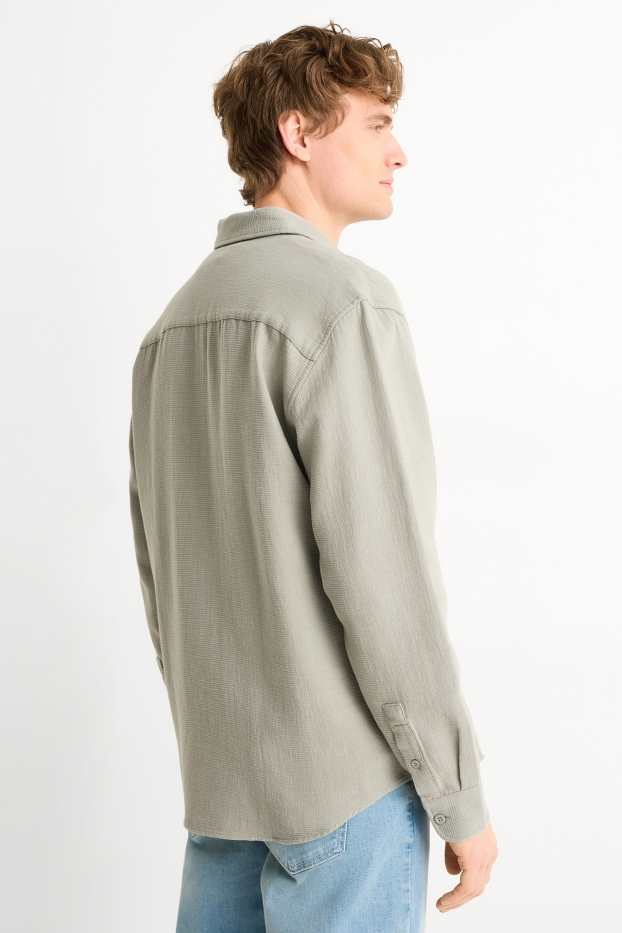 Heren - Overhemd - loose fit - Kent - met structuur - lichtgroen