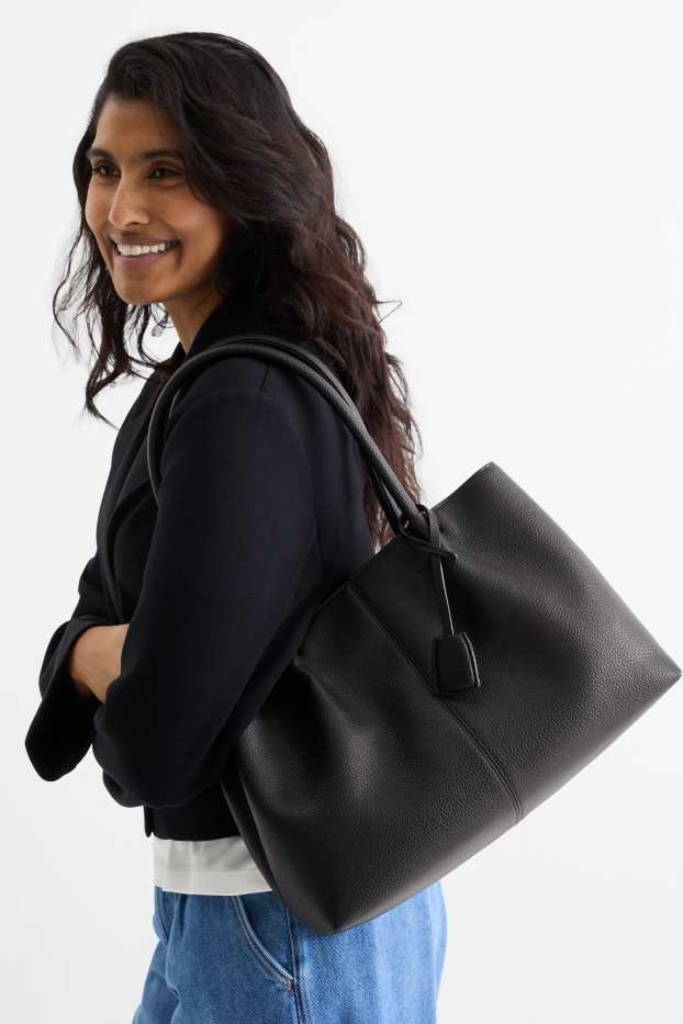 Femmes - Grand cabas à bandoulière amovible - matière synthétique - noir