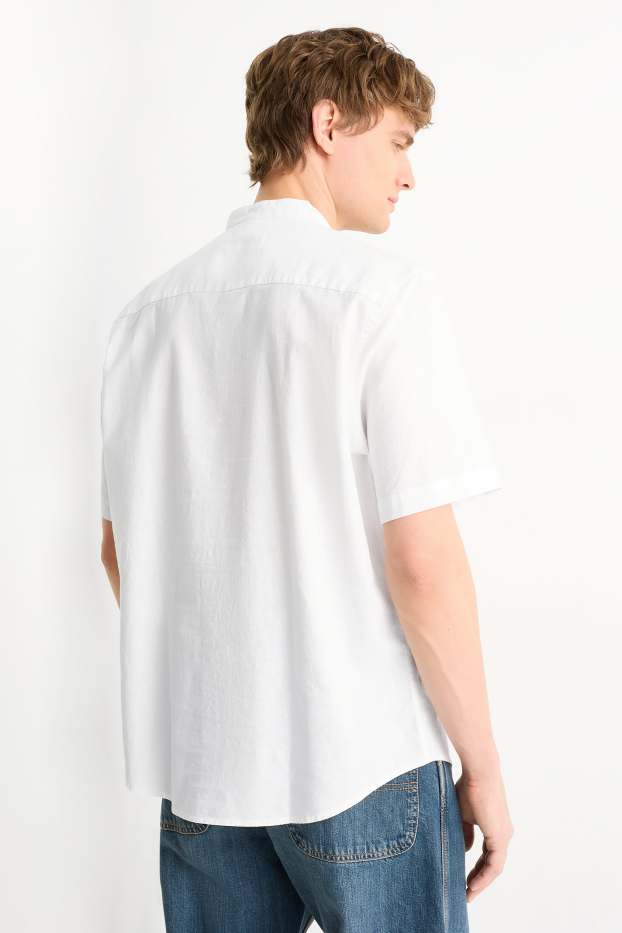 Herren - Hemd - Regular Fit - Stehkragen - Leinen-Mix - weiss