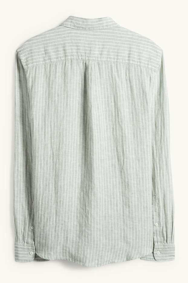 Bărbați - Cămașă de in - regular fit - guler Kent - cu dungi - verde deschis