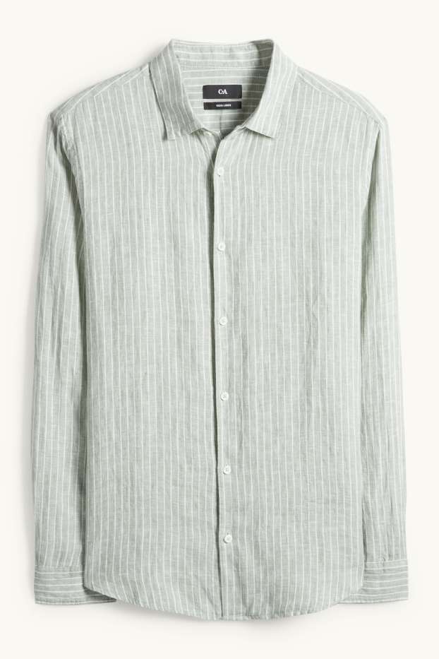 Bărbați - Cămașă de in - regular fit - guler Kent - cu dungi - verde deschis