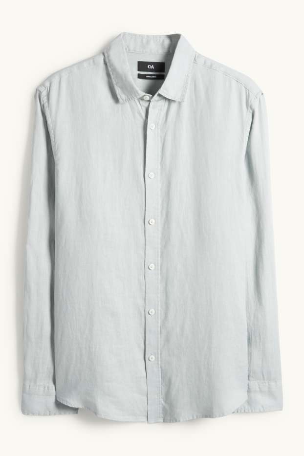 Men - Linen shirt - regular fit - kent collar - light gray