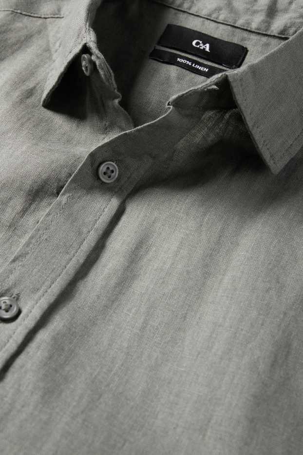 Men - Linen shirt - regular fit - kent collar - green