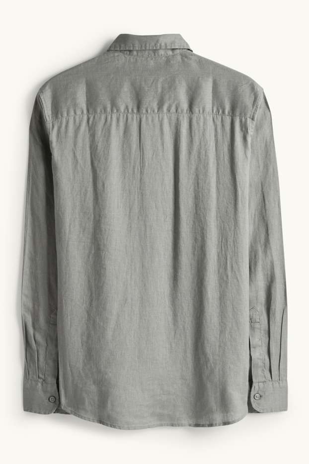 Men - Linen shirt - regular fit - kent collar - green