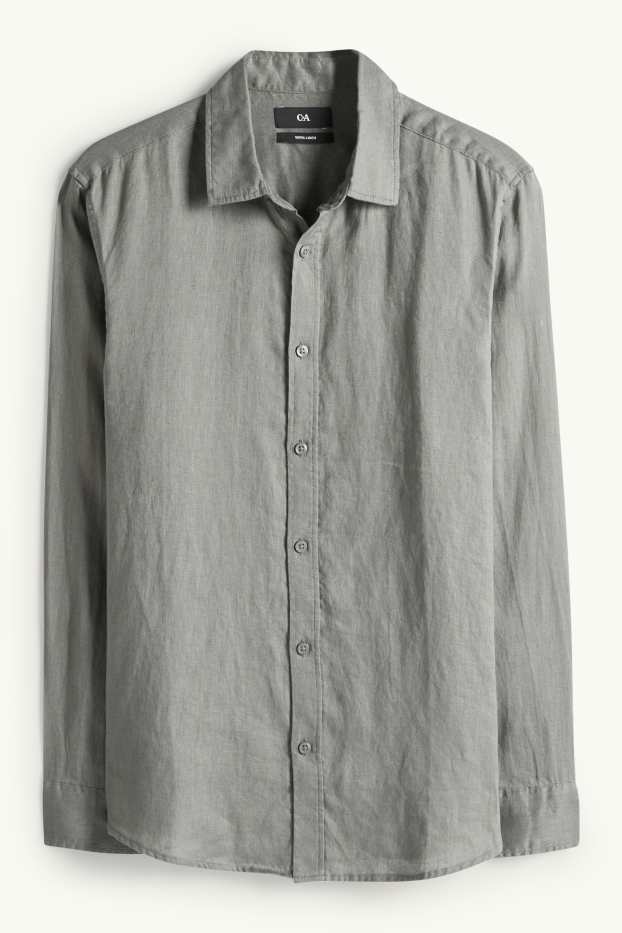 Men - Linen shirt - regular fit - kent collar - green