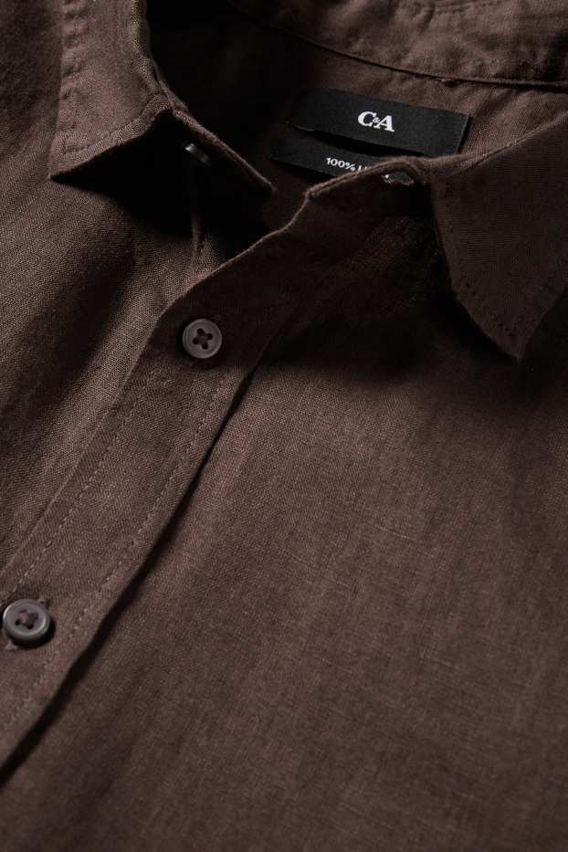 Home - Camisa de lli - regular fit - Kent - marró fosc