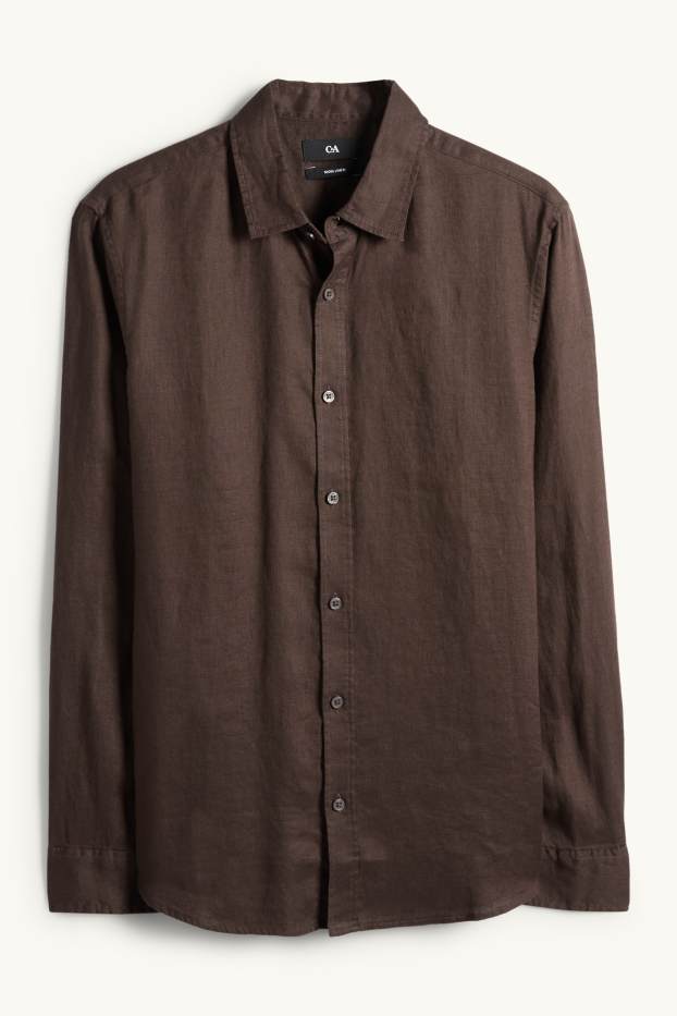 Home - Camisa de lli - regular fit - Kent - marró fosc