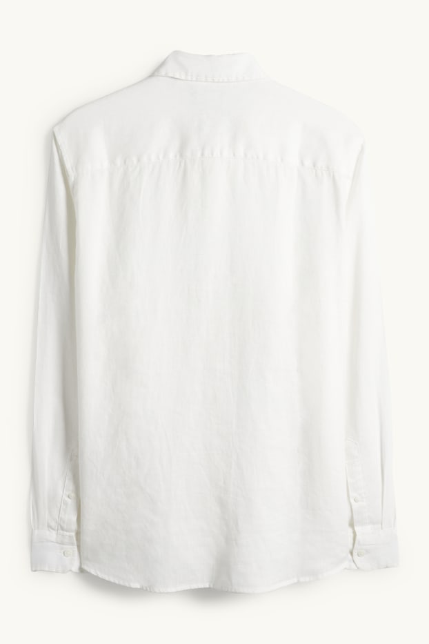 Heren - Linnen overhemd - regular fit - kent - wit