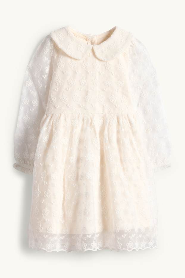 Baby Mädchen - Baby-Kleid - Broderie Anglaise - festlich - cremeweiß